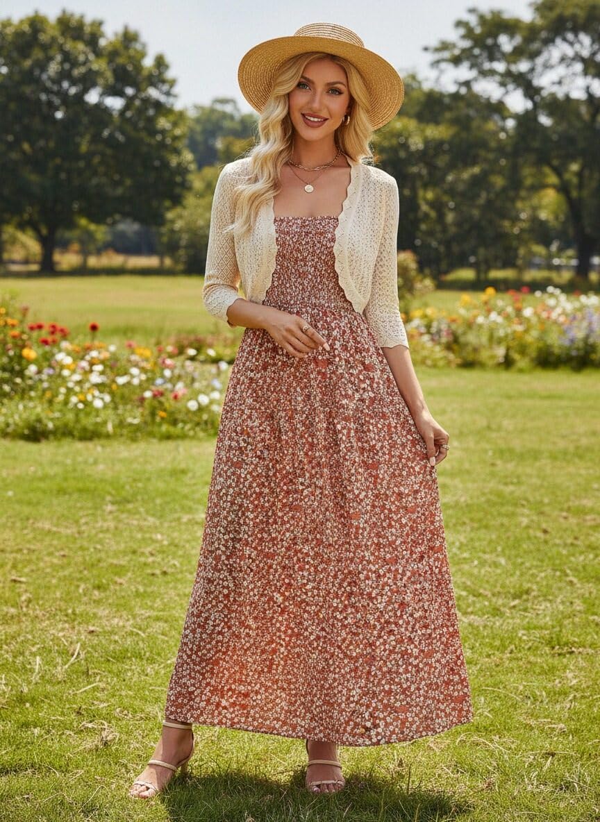 GRACE KARIN Womens 2026 Bolero Shrug 3/4 Sleeve Crochet Cropped Cardigan Open Front Knit Shrugs for Dresses - Image 6