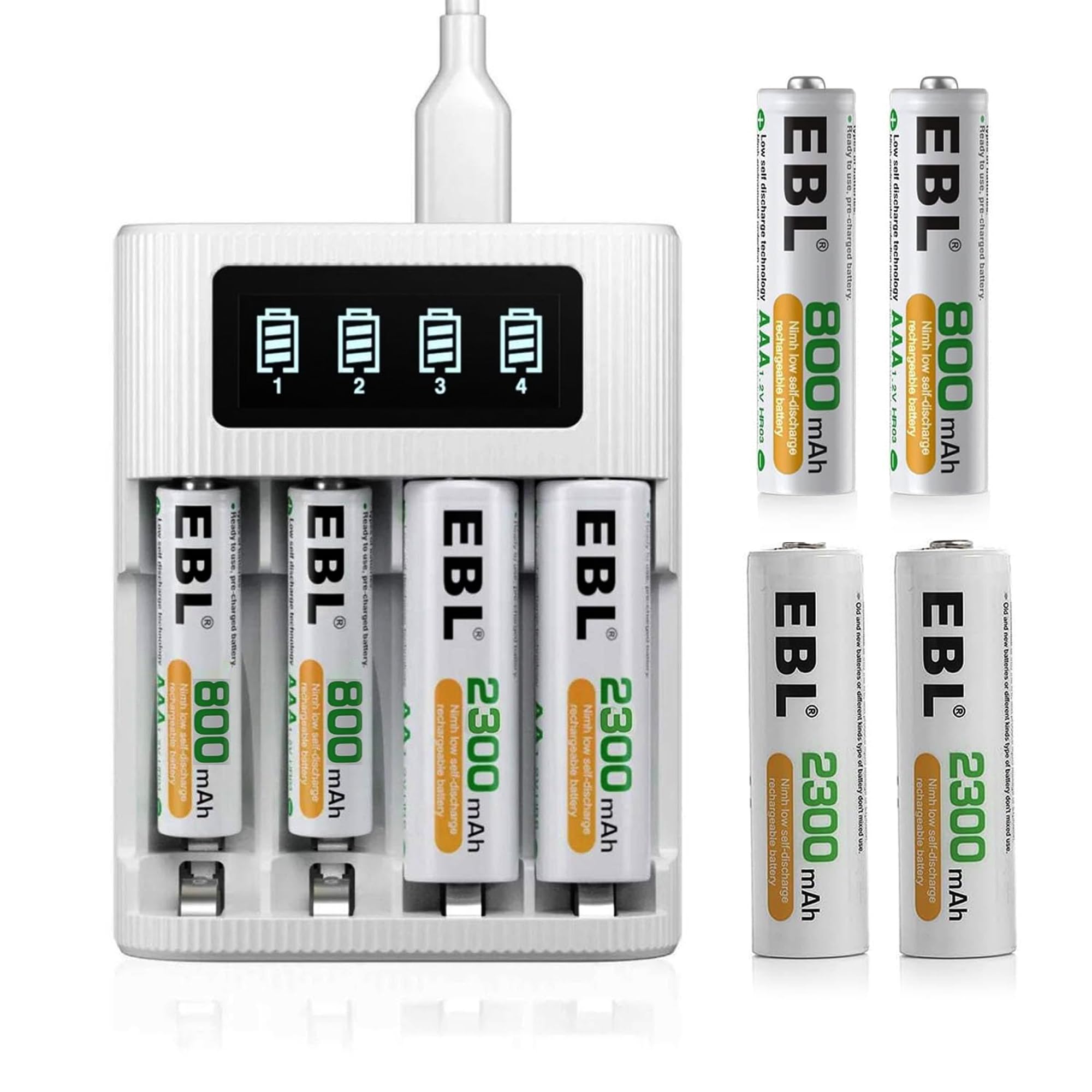 EBL 4-Bay AA/AAA Battery Charger with LCD Display – Type-C & Micro USB Input, Fast Charging with 4 AA & AAA Ni-MH Rechargeable Batteries Included-picture-24