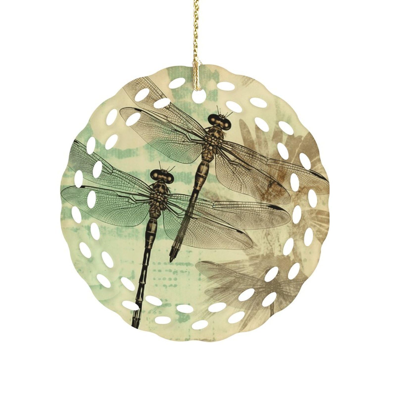Fodpand Women's Style Dragonfly Dragonflies Vintage Ceramic Ornament For Home Decor 3.2" Round Tree Decoration Christmas Ornaments For Men Double-Sided Design