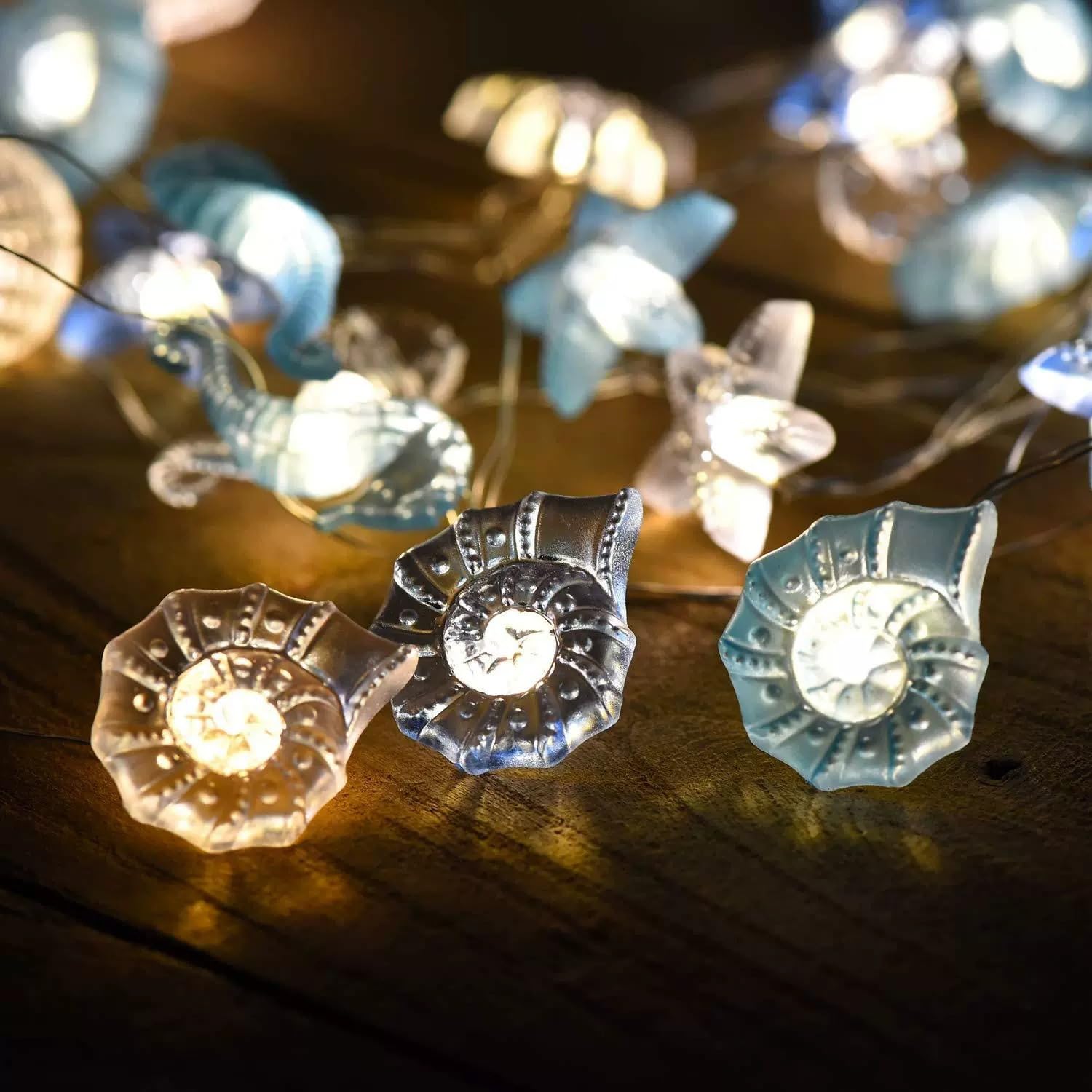 Fantasee Ocean Theme String Lights, 10ft 30 LED Battery Operated Marine Life Night Lights for Bedroom Home Indoor Outdoor Wedding Birthday Christmas Party Decor (3-Coloured Conch Shell, 10ft 30led)