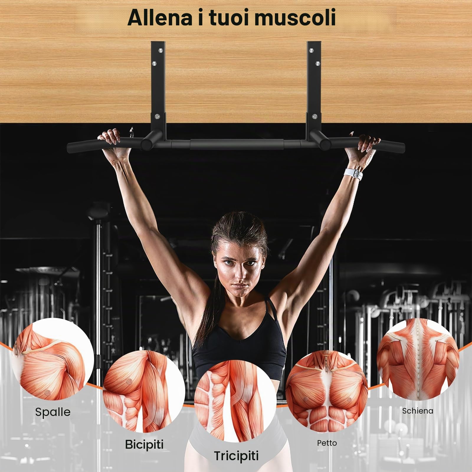 Barre di trazione, montaggio a parete, per palestra domestica, supporto da allenamento multifunzione in acciaio inossidabile (nero profondo)