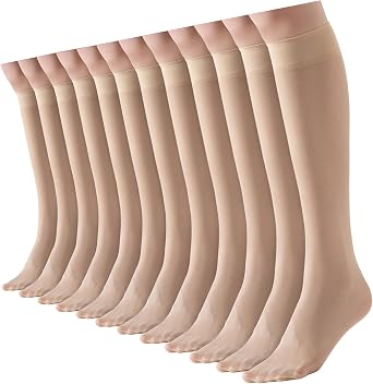 Mcool Mary 12 Pairs Knee High Stockings,15 Denier Sheer High Reinforced Toe Nylon Socks for Women