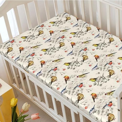 Miniatura 3 de Sábanas bajeras ajustables para cuna con temática de pájaros, sábanas portátiles para minicuna de material ultra suave, ideal para habitación de