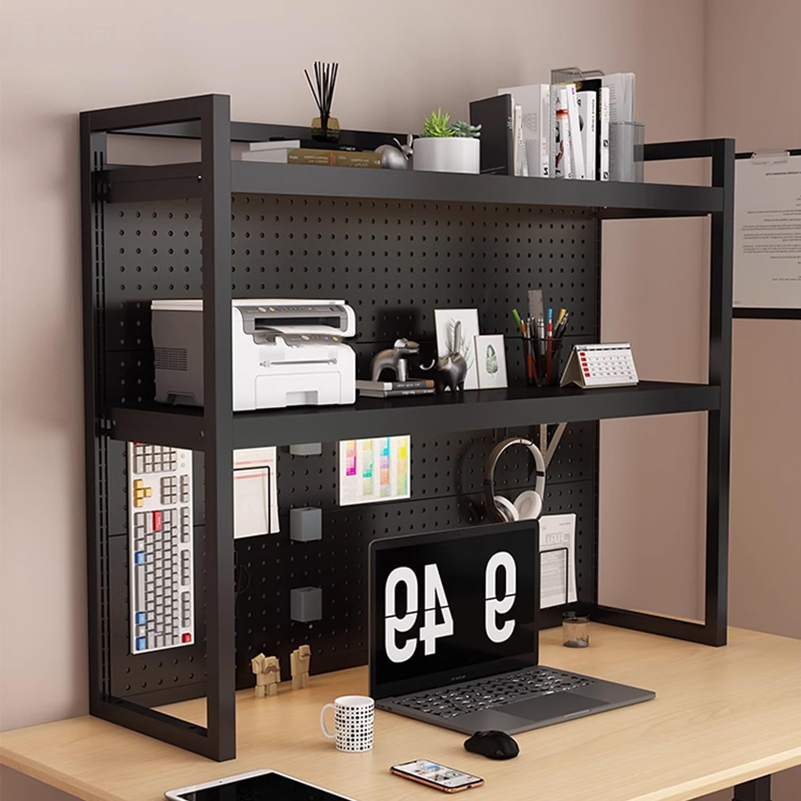 Bücherregal Schreibtisch Organizer 100 cm Höhe Platzsparend Tischregal Schreibtisch Monitor Leicht zu Reinigen für Home Office, Wohnung(Black,80cm)
