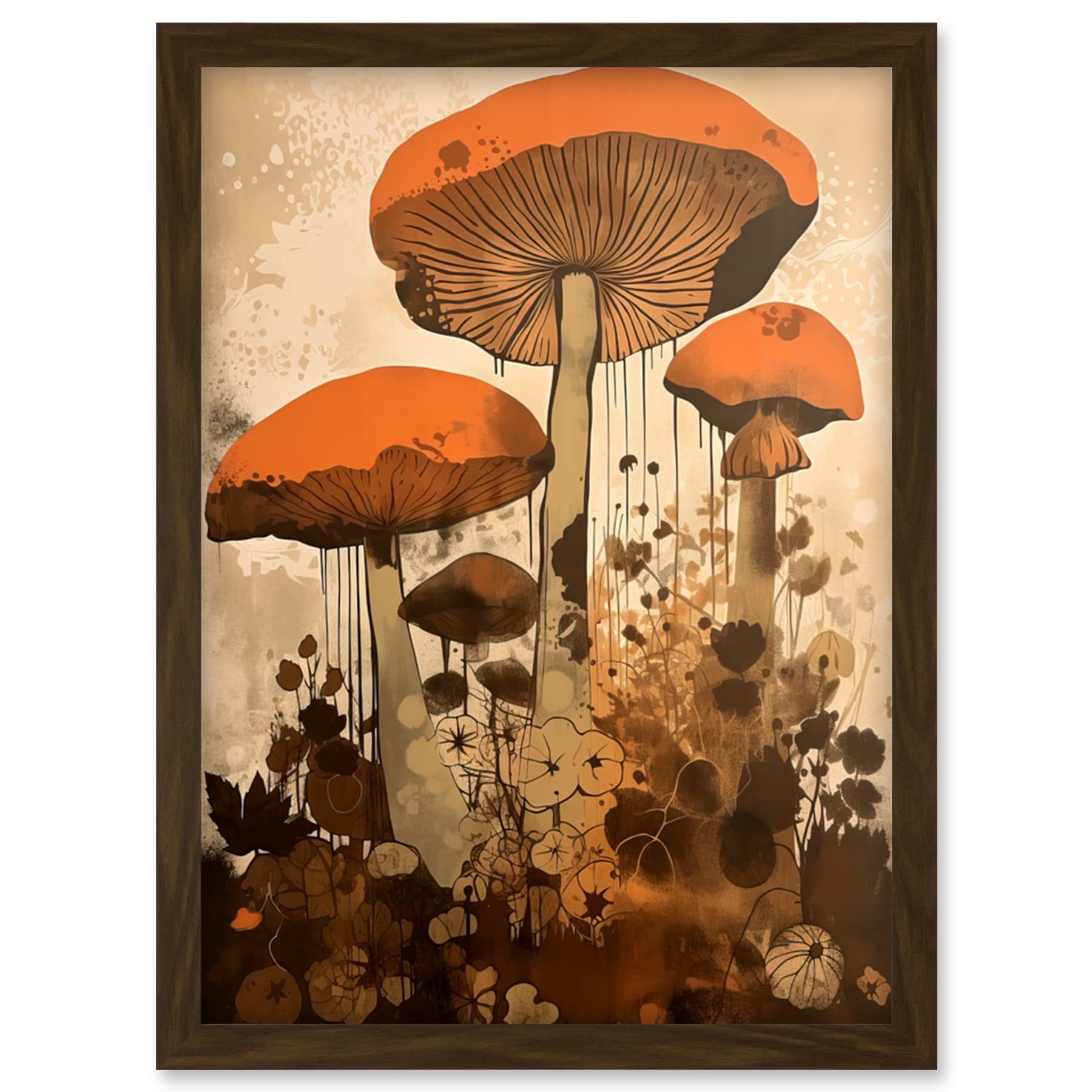 Artery8 Red Mushroom Fungi Earthy Pastel Colour Cottagecore Rustic Kitchen Decor Artwork Framed Wall Art Print A4