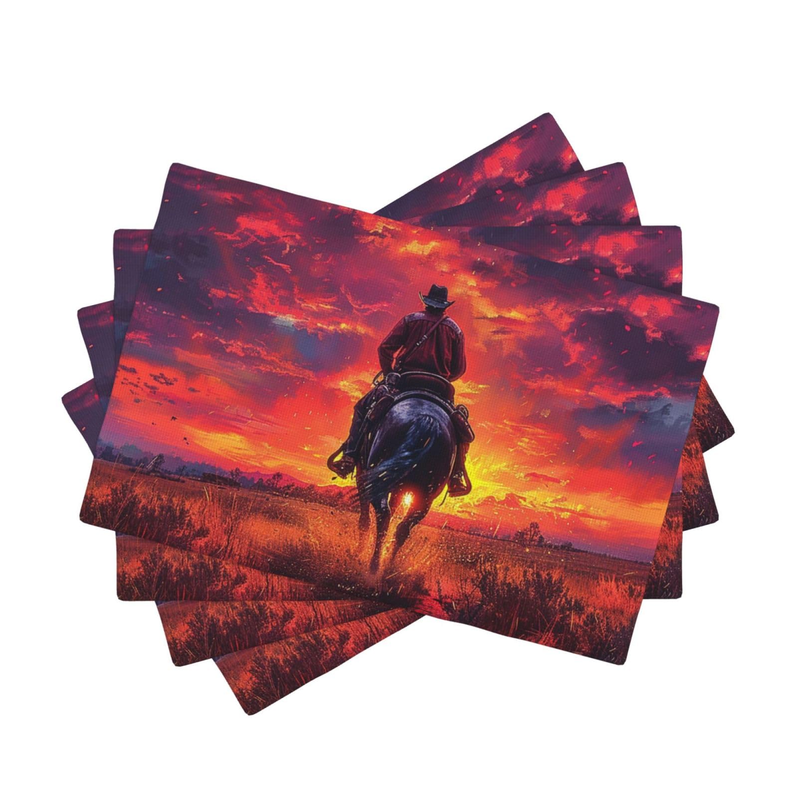 Placemats Set of One Size Washable Wipeable Table Mats Heat Resistant Weave Place Mats Cowboy West Placemats Wrinkle Free Place Mats for Dining Table Kitchen Party Holiday Decoration 30 x 45 cm