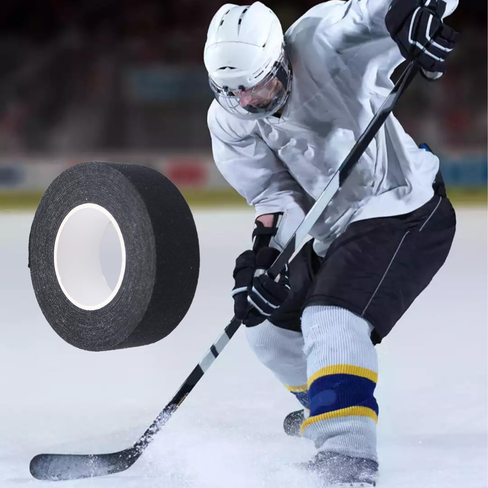 1Rouleaux Ruban de Hockey,2.5cm x 10m,Adhésif Autocollant Grip Tape,Tape Hockey sur Glace,Surgrip Badminton Antidérapant,pour Raquette de Corde à Sauter Pôle de Golf (Noir)