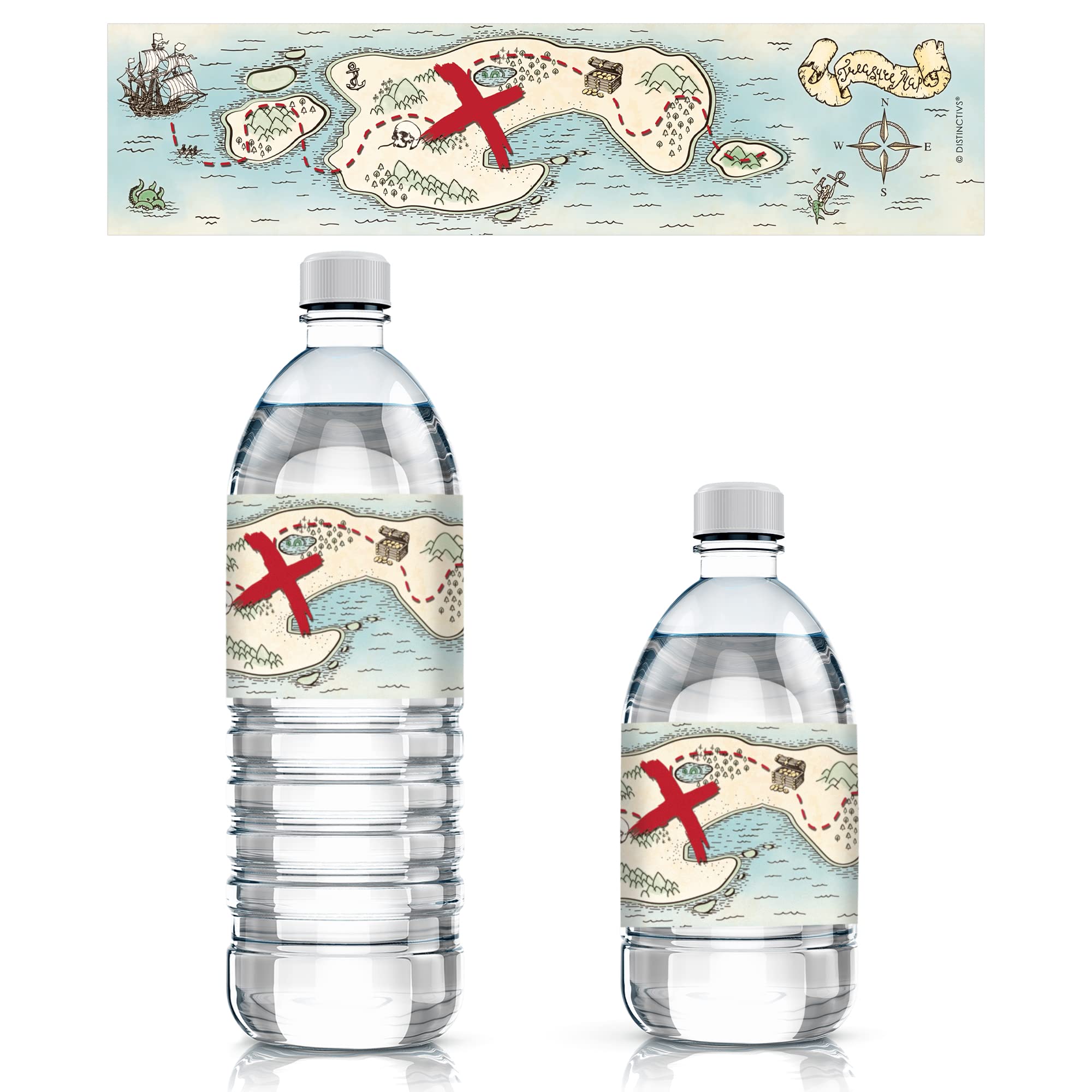 Pirate Treasure Map Birthday Water Bottle Labels - 20 Stickers