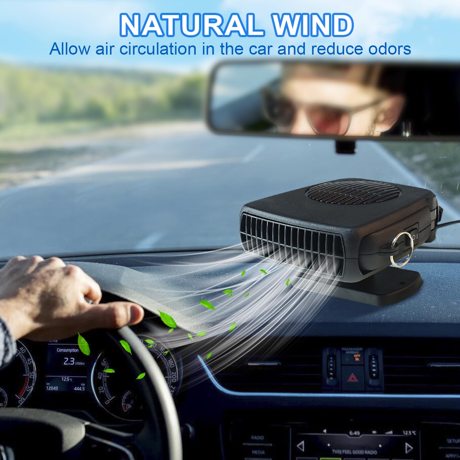 Riscaldatore per Auto, Riscaldatore e Sbrinatore Portatile 12V 150W, Ventola di Riscaldamento/Raffreddamento 2 in 1, Ventola di Riscaldamento con Accendisigari