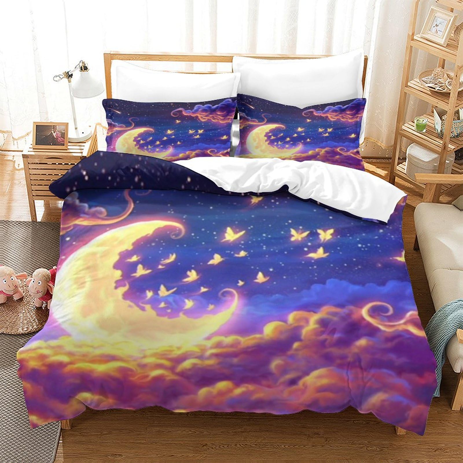 Parure de lit Super King fermeture éclair avec housse de couette nuit étoilée microfibre