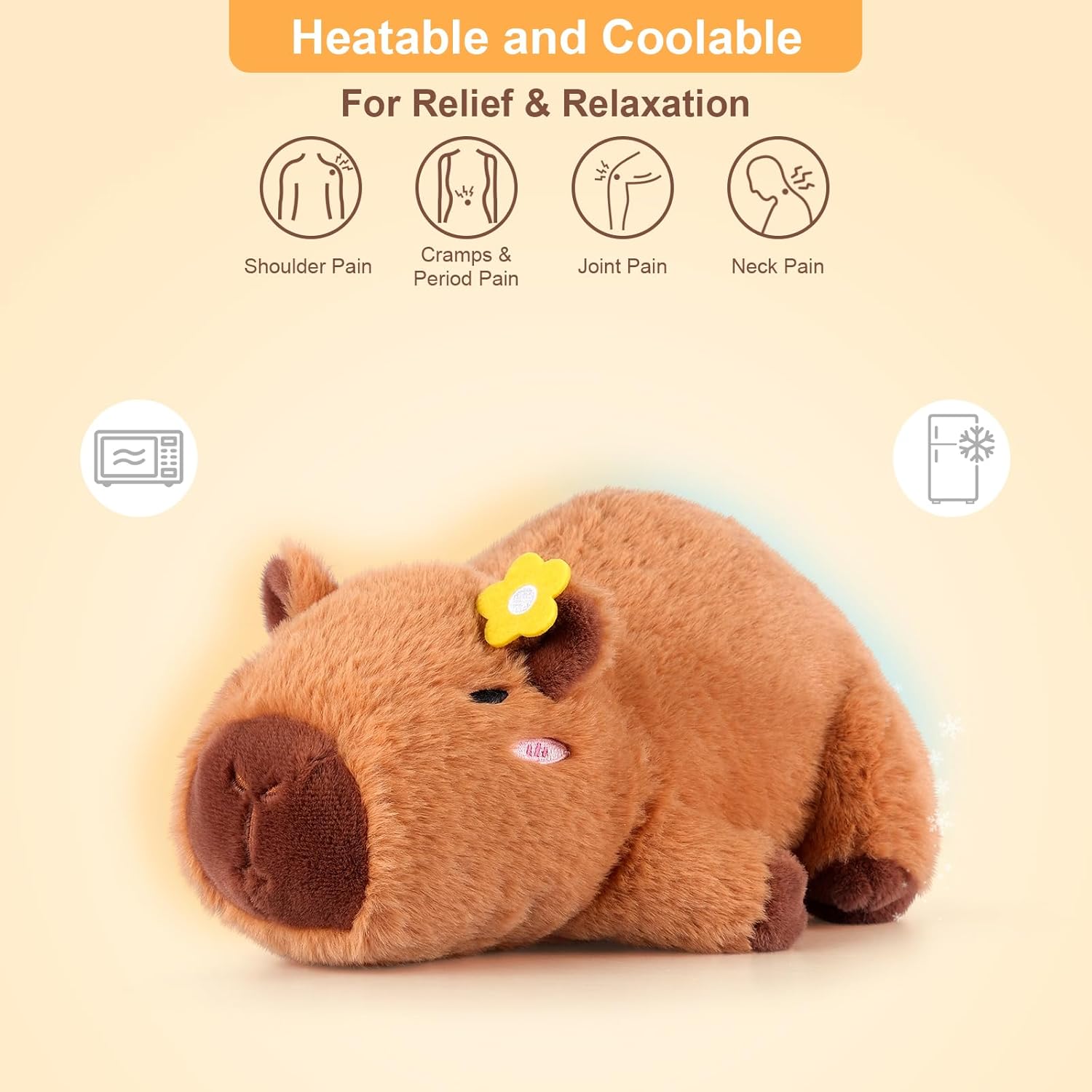 SuzziPals Heatable & Coolable Plushie, Microwave Heating Pad for Period Cramps, Cute Capybara Gifts for Girls & Boys