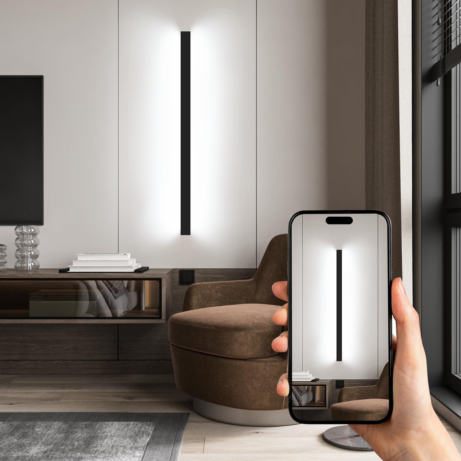 ZMH Lampada da parete per interni LED nera - 100 cm Illuminazione da parete | moderna regolabile 15 W Lampada da corridoio Lampade da parete per interni camere da letto, salotti