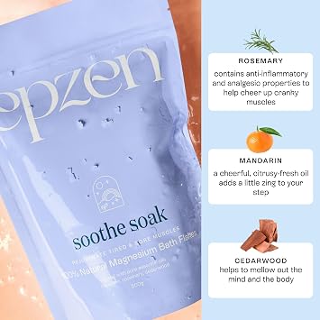 epzen Natural Magnesium Bath Flakes, Essential Oils, Rosemary, Magnesium Chloride, Paraben & Sulfate Free, Cruelty Free, 17.6oz