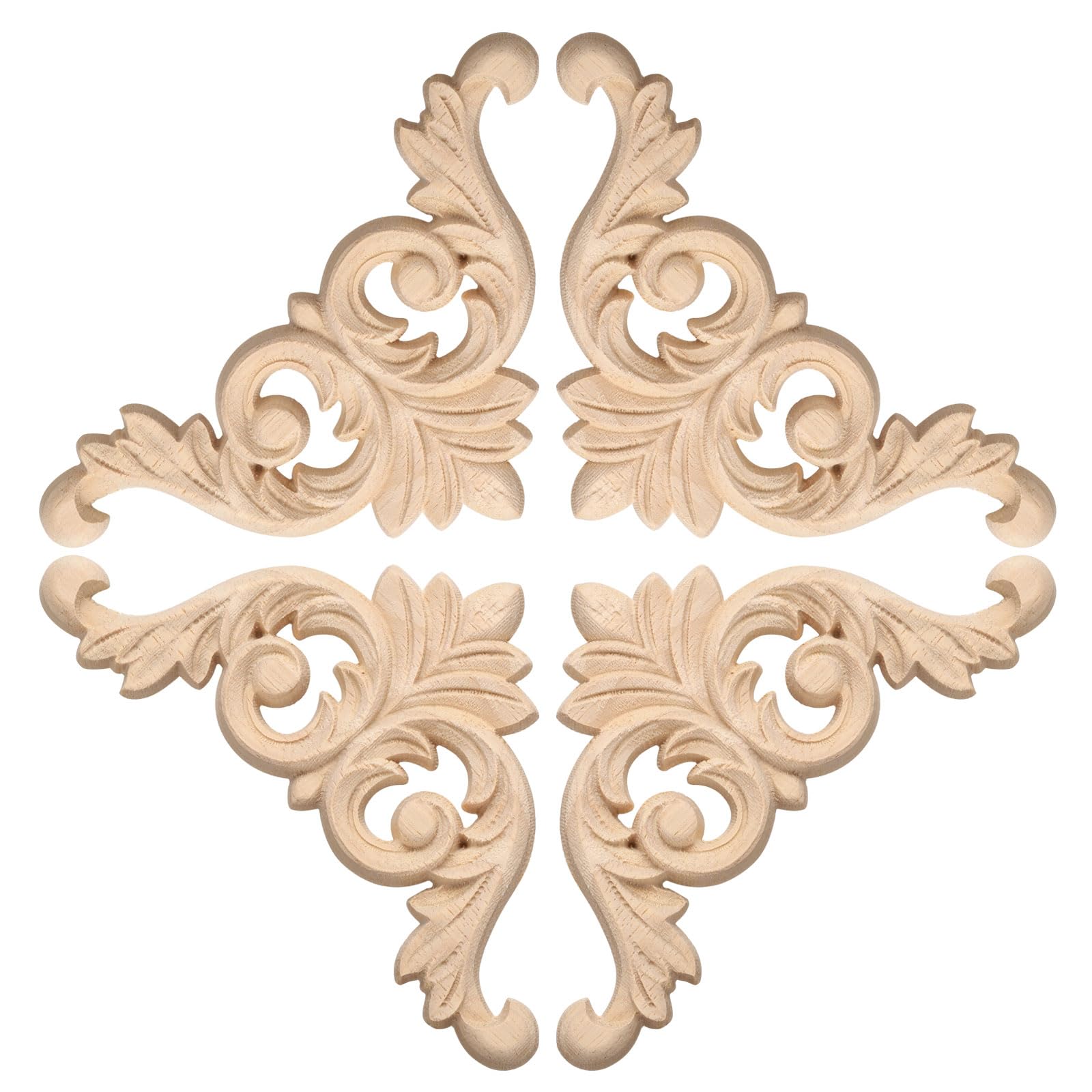 Applique en bois sculpté uxcell 10x10cm lot de 4 coins non peints pour meuble