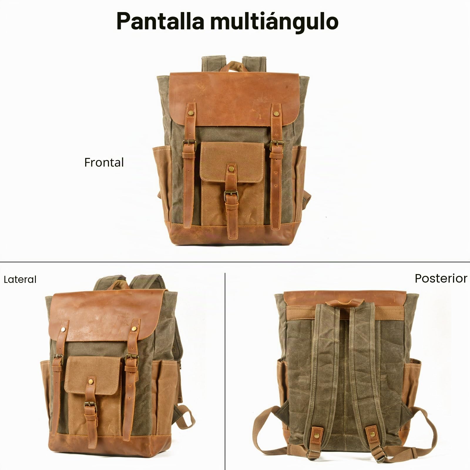FANDARE Mochilas de Marcha Mochila Hombre Macutos de Senderismo Lienzo Mujeres Mochila Vintage de Lona Mochilas de Ciclismo Mochila Trekking al Aire Libre Viaje Excursionismo Daypacks Verde