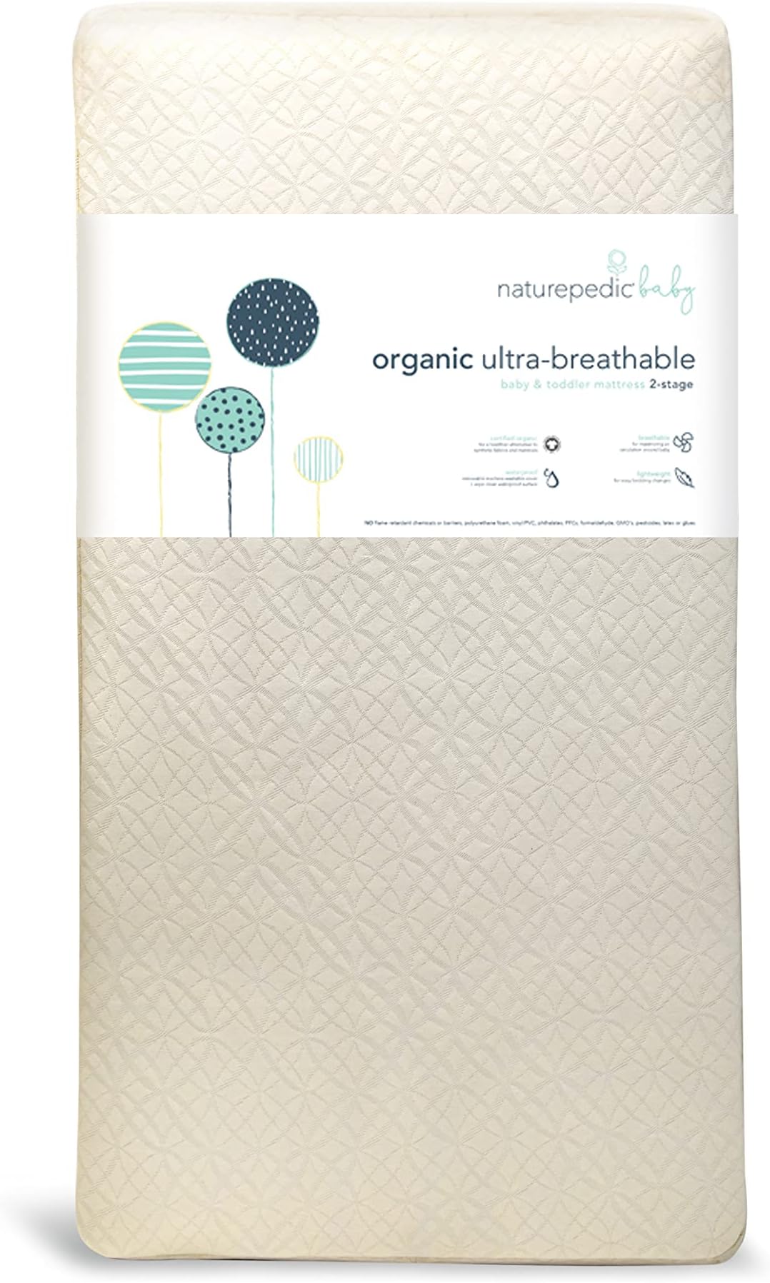 Naturepedic Organic 2-Stage Baby Crib Mattress - Lightweight Infant & Toddler Bed - Ultra Breathable Waterproof Pad - Standard Size