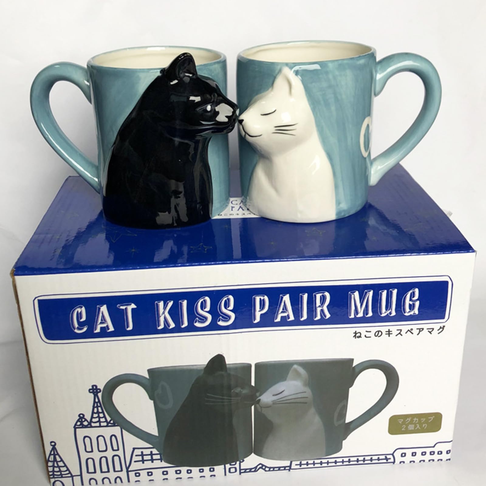 soulnioi Cat Kissing Pair Mug Set/Coffee Cups, Cat Lover Couple Mug Set, Gifts for Men/Women/Couple (350ml) - Image 2