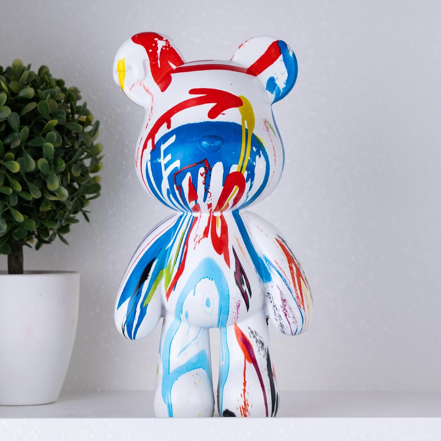 Coniuty Resin Bear Statue Sculpture - Unique Water Transfer Print Patterns, Cute Modern Animal Decor for Home Office Living Room Shelf Tabletop (8.27 Inch)