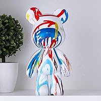 Coniuty Resin Bear Statue Sculpture - Unique Water Transfer Print Patterns, Cute Modern Animal Decor for Home Office Living Room Shelf Tabletop (8.27 Inch)