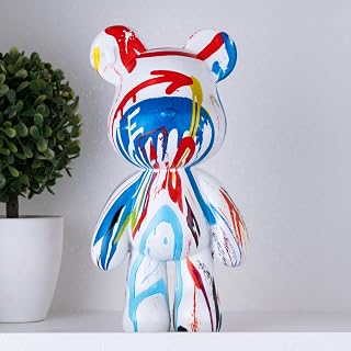 Coniuty Resin Bear Statue Sculpture - Unique Water Transfer Print Patterns, Cute Modern Animal Decor for Home Office Living Room Shelf Tabletop (8.27 Inch)