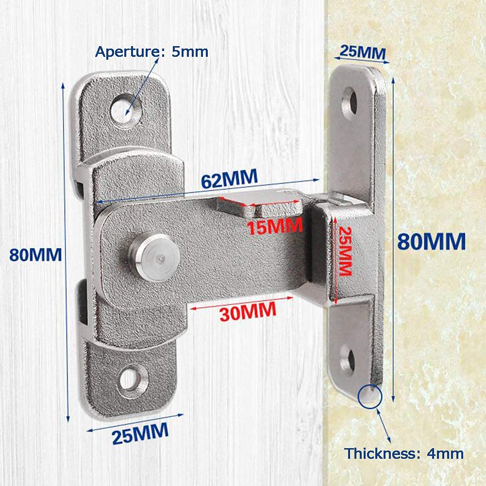 Türschloss, Türriegel-Schieberiegel, Schiebeschloss, 90-Grad-Edelstahl-Flip-Latch, rechtwinklig gebogene Türschnalle, schwere Schiebetürverriegelung, Sicherheits-Scheunentorschloss (Farbe: Silber)
