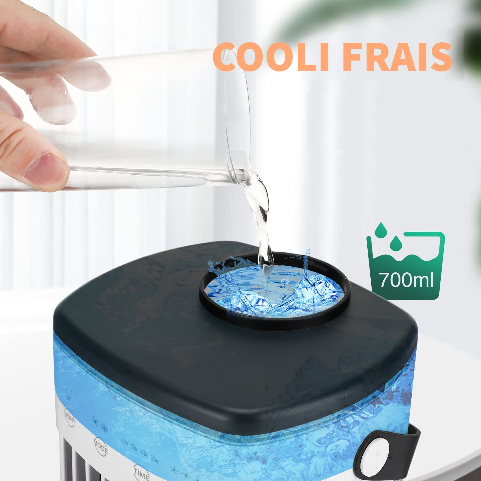 COOLI FRAIS Rafraîchisseur Mobile Sans Evacuation Tactile USB Type-C Portable, Reservoir Refroidissant Eau+Glace 700mL, 4 Vitesses / 2 Modes (fraîcheur & brouillard) Silencieux, alternative à la clim