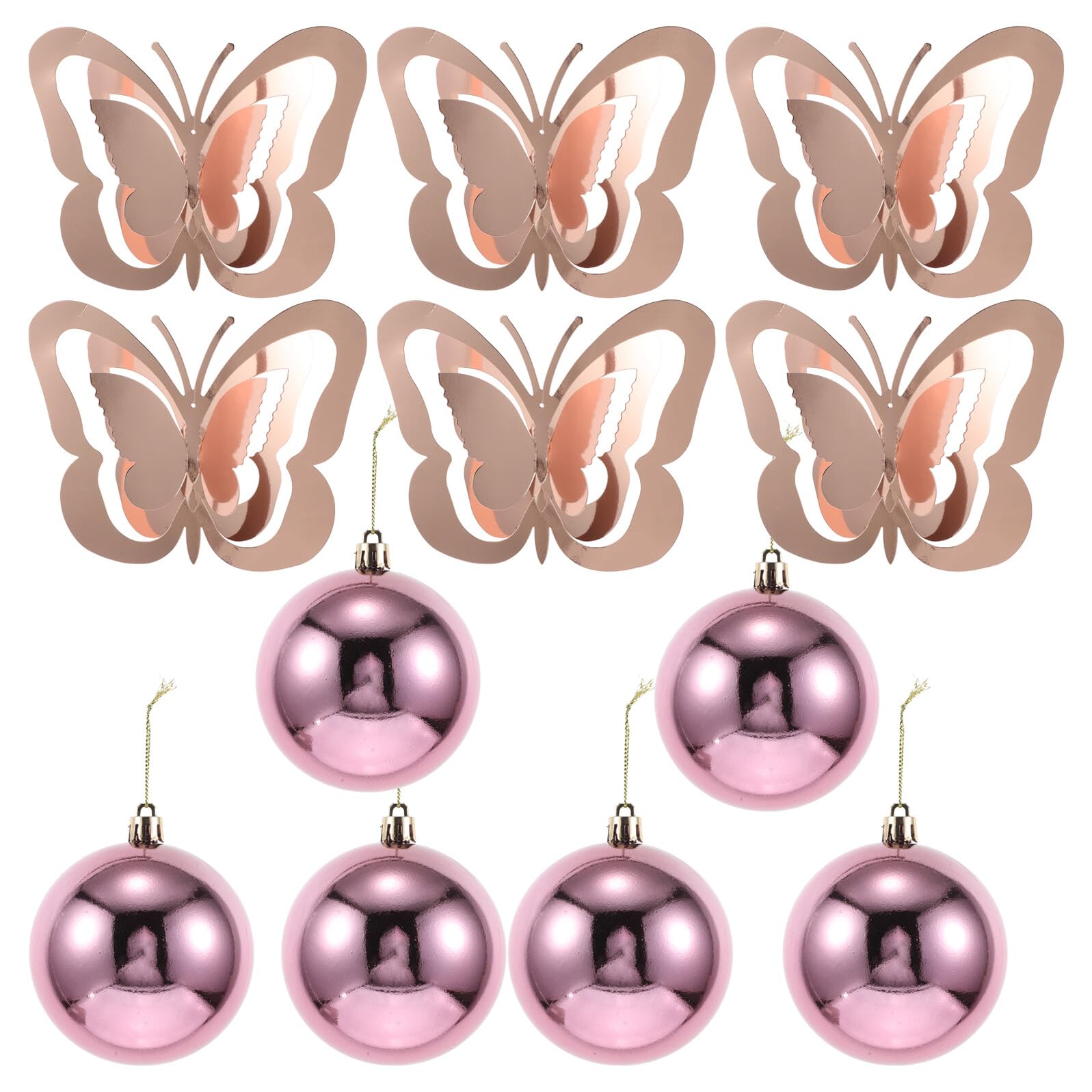 SHINEOFI Set 17 Pezzi Decorazioni Farfalle Pendenti Primaverili Palline Lucide Rosa Oro, Ghirlande Farfalle da Appendere al Soffitto per Atmosfera Romantica Festa degli Innamorati