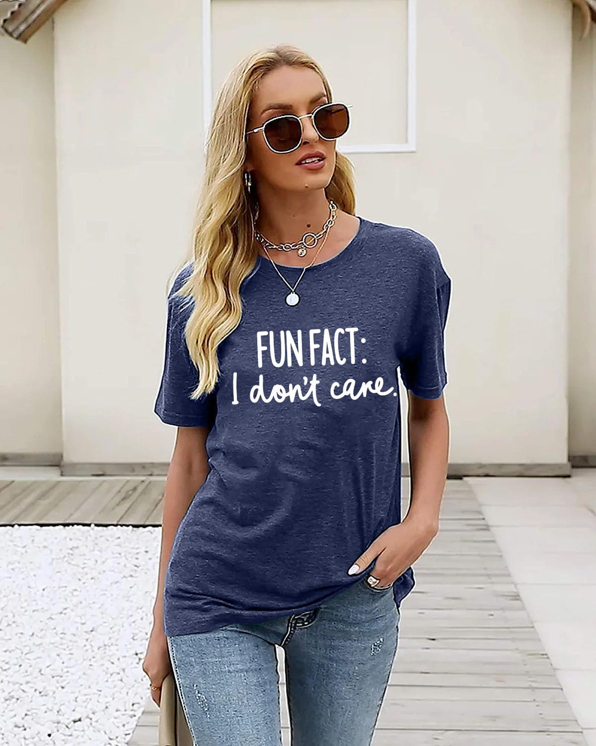 Women's Funny Graphic T-Shirt Fun Fact I Don't Care Casual Short Sleeve Tee Tops image 3