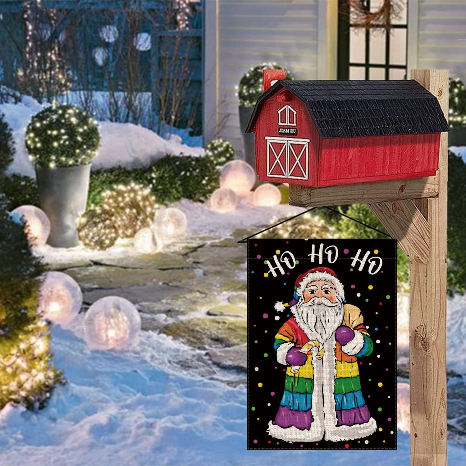 Christmas Garden Flag Pride Santa Rainbow Double Sided Flags For Outside LGBT Lesbian Gay Transgender Pansexual Decoration Winter Holiday Yard Outdoor Lawn Decor 12.5 x 18 Inch - Image 4