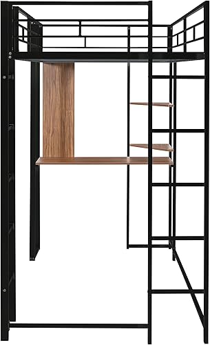 Miniatura 7 de SOFTSEA Cama tipo loft de metal doble con escritorio y estante debajo