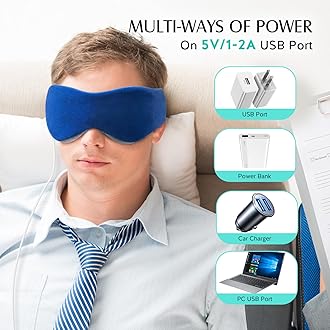 YFONG Heated Eye Mask, Warm Eye Compress Mask for Dry Eyes, USB Electric Heating Pad with Temperature & Timer Control, Dry Sleep Mask for Relax & Reduce Strain Dark Circle Stye Treatment, Blue