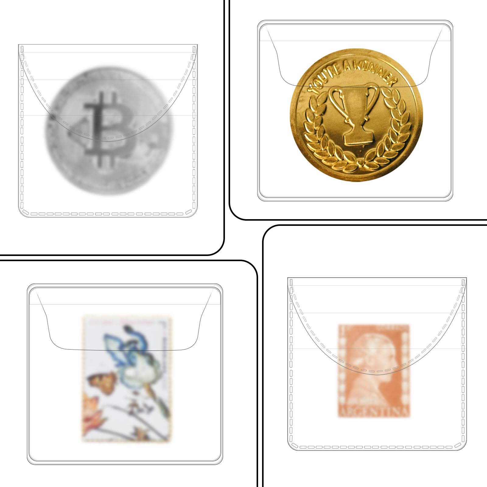 Gosknor 50pcs Single Pocket Coin Sleeves, 2.2 Inch Individual Coin Holders Clear PVC Coin Case Protectors Small Pouches for Jewelry Storage Coin Wrapper Currency Bills Collectors (Rectangle, Round) - Image 4