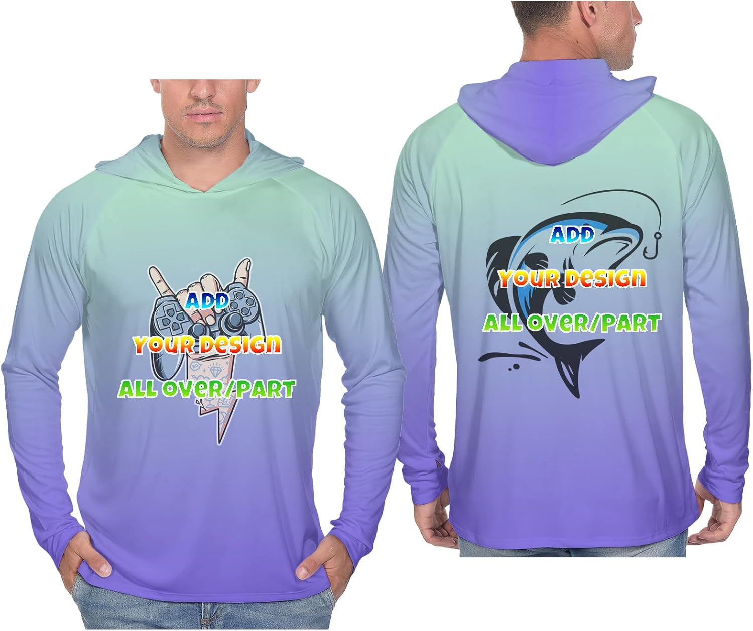 Custom Men's Sun Protection Long Sleeve Hoodie, Personlized UPF 50+ UV Shirts, Quick-Dry Hiking Fishing Swim TShirt