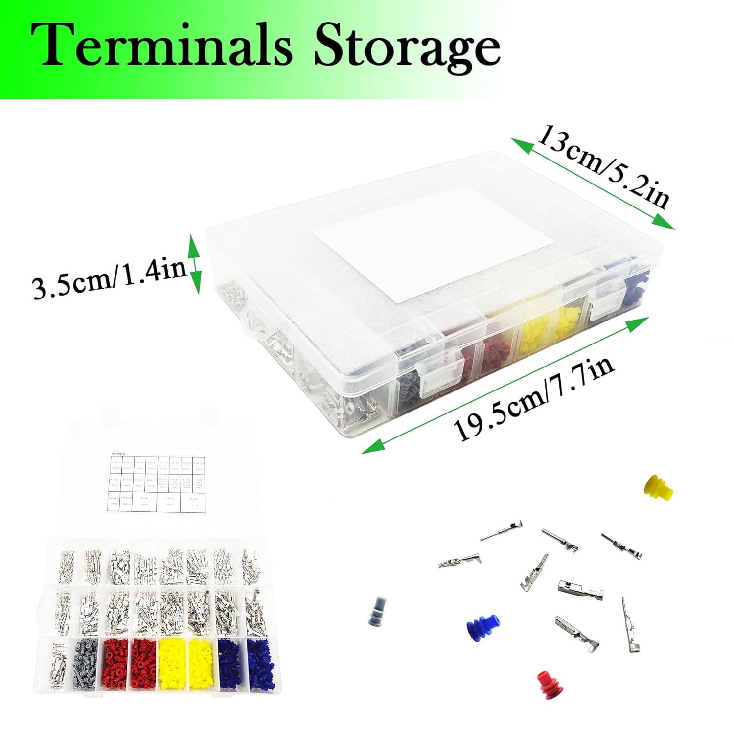 755Pcs 21Types Car Electrical Wire Terminal Connector Pins Kit 1/1.5/1.8/2.2/2.8/3.5mm Non-Insulated Plug Male Female Automotive Terminal Pins with Crimp Tool AWG24-16