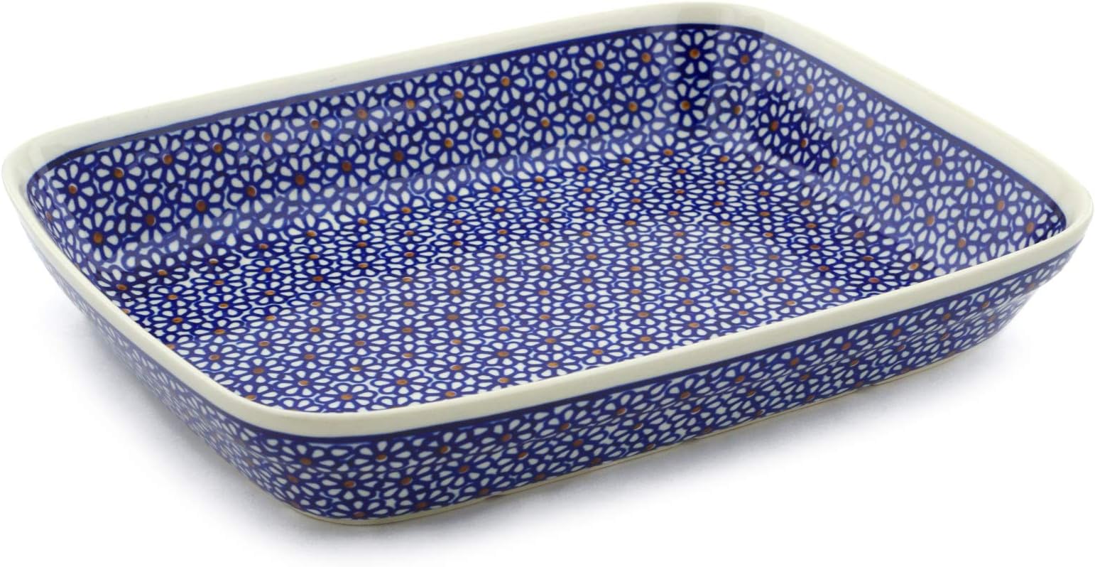 Polish Pottery 10-inch Rectangular Baker (Daisy Dreams Theme) + Certificate of Authenticity