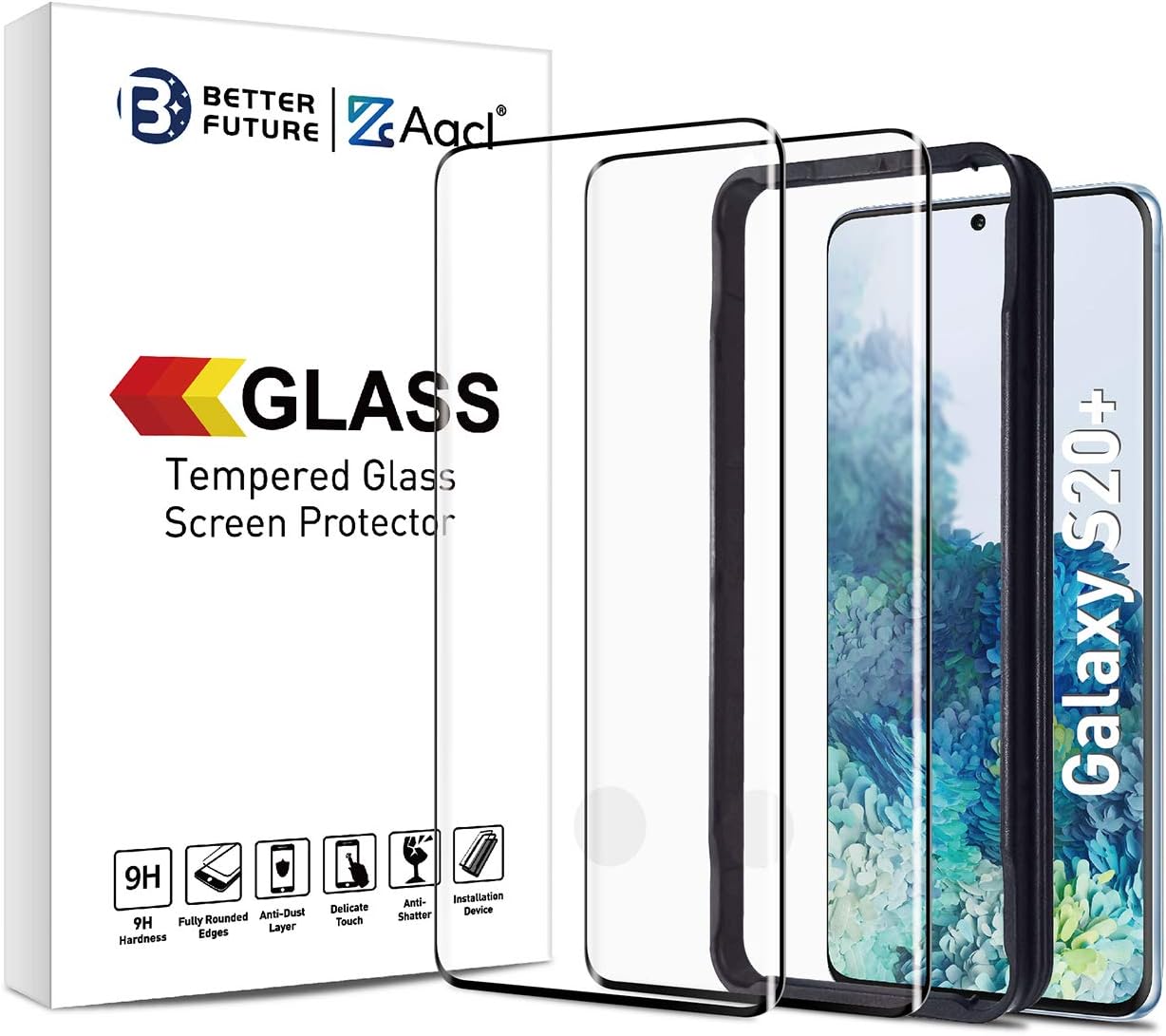 Screen Protector for Samsung Galaxy S20 plus, 6.7 Inch,Curved Tempered Glass,Compatible with Ultrasonic Fingerprint Scanner,2 Pack,Black