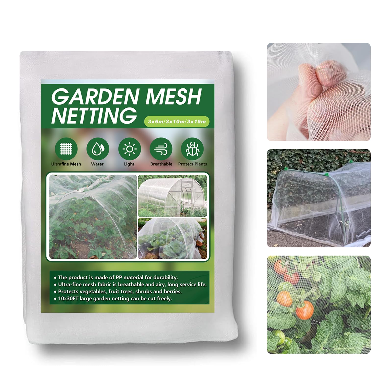 Supbiky White Garden Netting For Veg Patch Ultra Fine Mesh,3X10m Vegetables Insect Protection Netting,Anti Bird Butterfly Net For Grow Tunnel Flowers Greenhouse Plant Crops Fruits Raised Bed Barrier