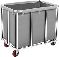 Vista 12 de Carrito de lavandería comercial con ruedas, gran rodillo de 11.35 bushels con cesta desmontable forrada en lona impermeable, acero inoxidable
