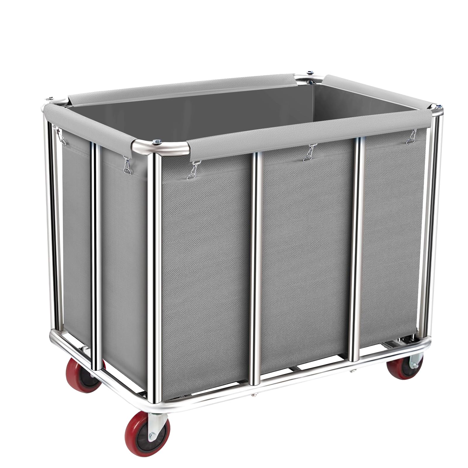 commercial laundry cart on wheels, 11.35 bushels large laundry roller with removable waterproof canvas lined basket, heavy duty stainless steel laundry basket for hotels and hospitals