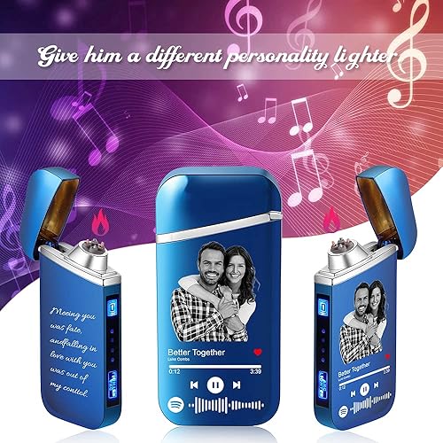 Vista 14 de Encendedor de canción con código de Spotify personalizado, encendedor de arco eléctrico a prueba de viento, interruptor táctil grabado