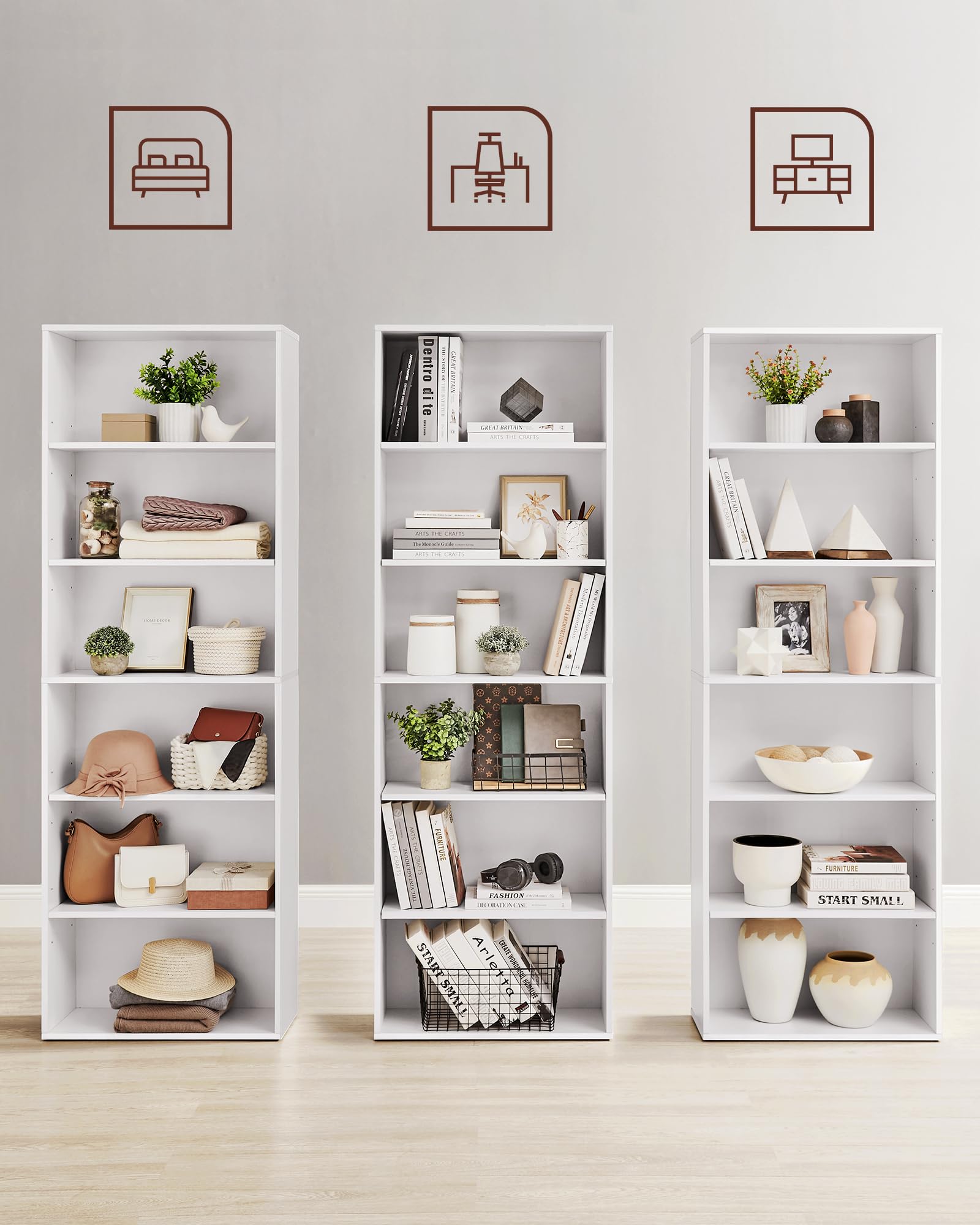 VASAGLE Custos Kollektion Bücherregal 6-stöckiges Standregal 24x60x178,5 cm wolkenweiß LBC169T14