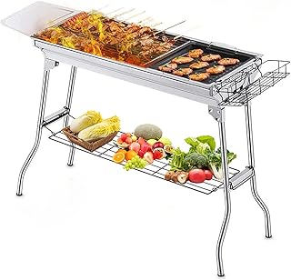 Grill Na WęGiel Drzewny, Grill 2 W 1 (Frytka + Grill), SkłAdany/PrzenośNy DużY Grill WęGlowy Na ZewnąTrz, SprzęT Do Grillowania Na ZewnąTrz/Domu/Na Kempingu, Dla 5-15 OsóB