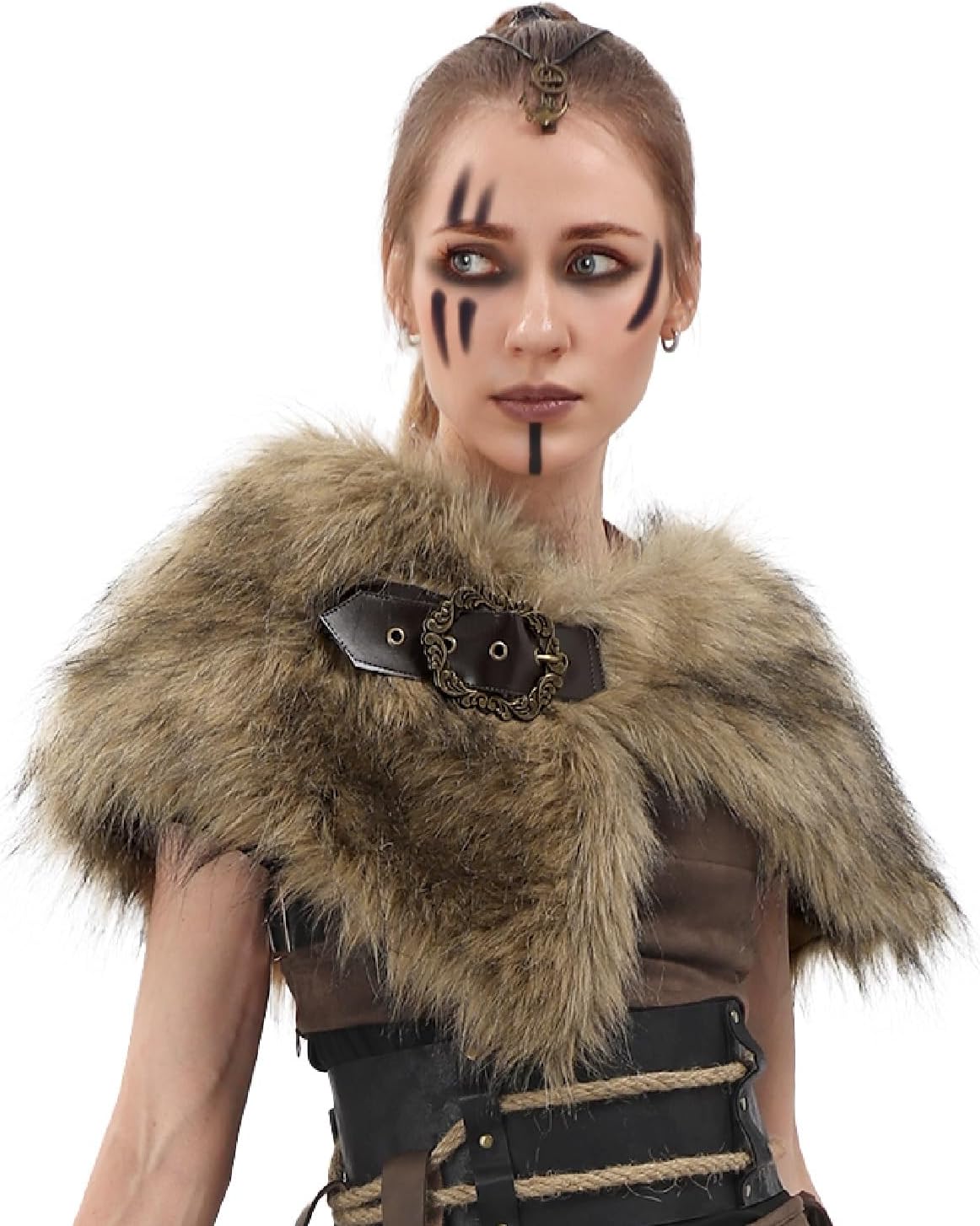 KUOIN Medieval Faux Fur Cape Shawl, Women's Shoulder Wrap Renaissance Eskimo Costume Collar