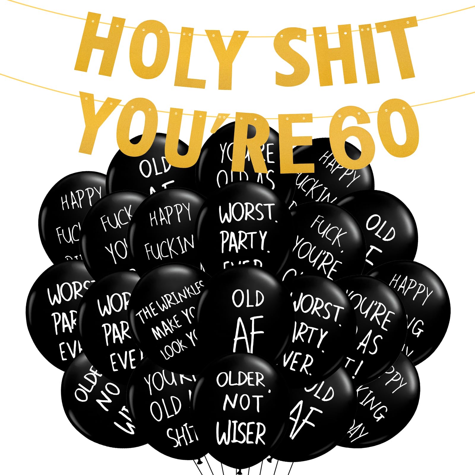 BestoFun 60th Birthday Decorations for Him or Her Gold Black Abusive Balloons Party Decor Holy Shit You're 40 Birthday Banner Party Supplies
