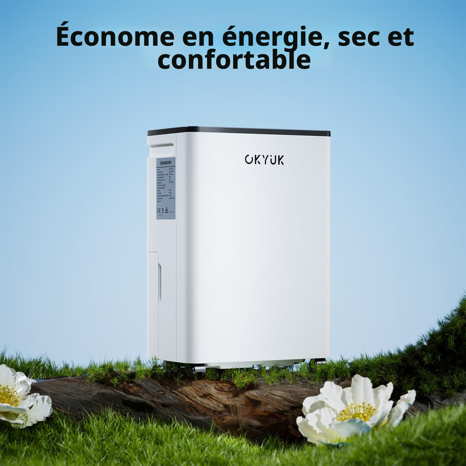 OKYUK Déshumidificateur électrique 10L, déshumidificateur pour maison 30m² avec arrêt automatique, idéal pour, salles de bains, chambres, appartements, sous-sols (Blanc 10L)