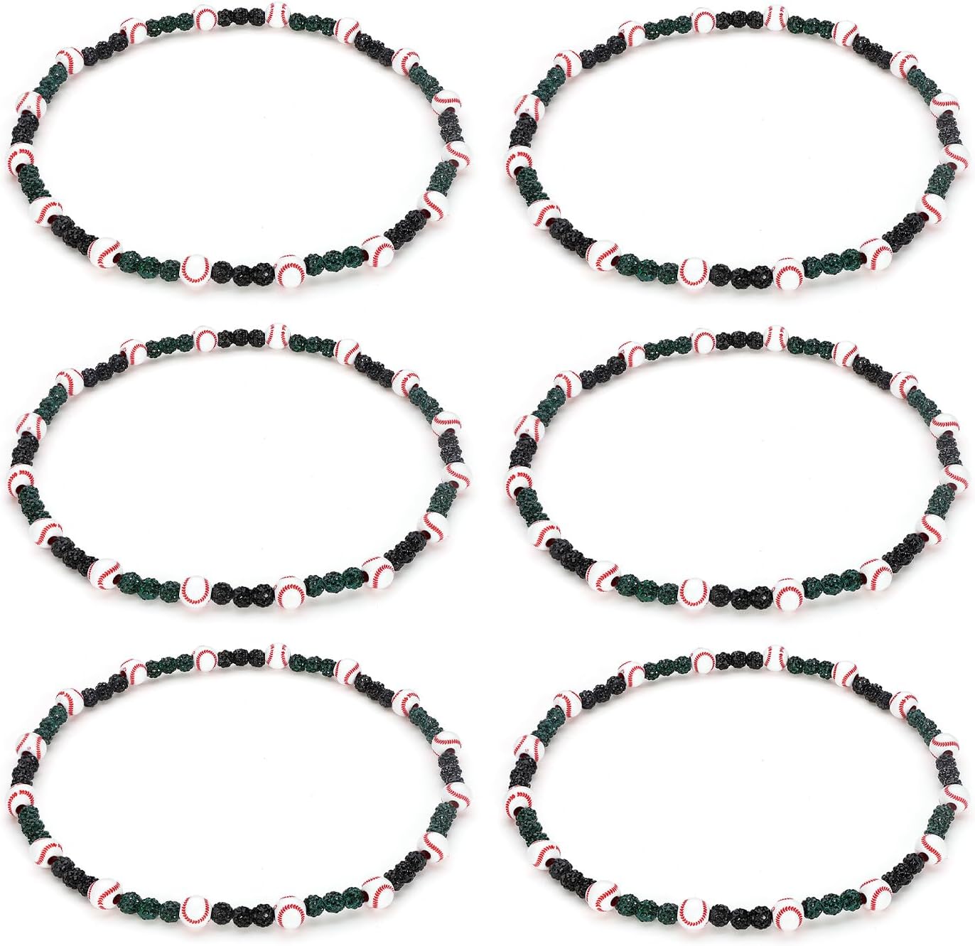 6 Pcs Bling Baseball Beaded Necklace Ice Collection Baseball Necklace Gifts for Baseball Team Lovers Fans