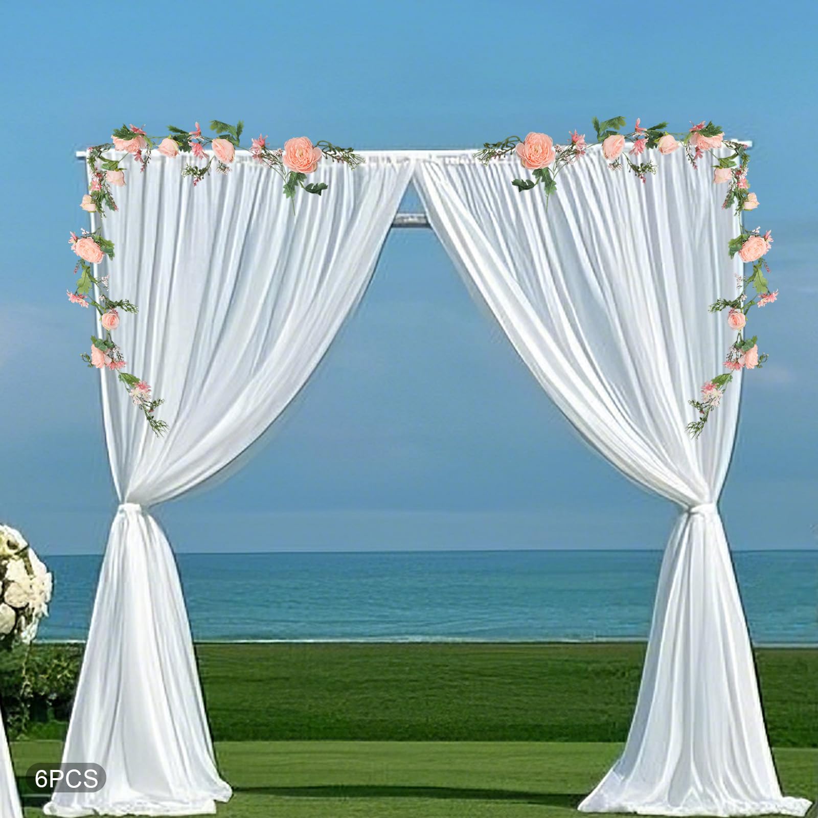 Künstliche Blumengirlande 6 STK 1,8m Rosa, Seidentuch Realistische Rosengirlande mit Grünblättern, Flexible Rosenkette für Hochzeit Bogen Garten Wand Party Tisch Deko, Innen & Außenverwendung