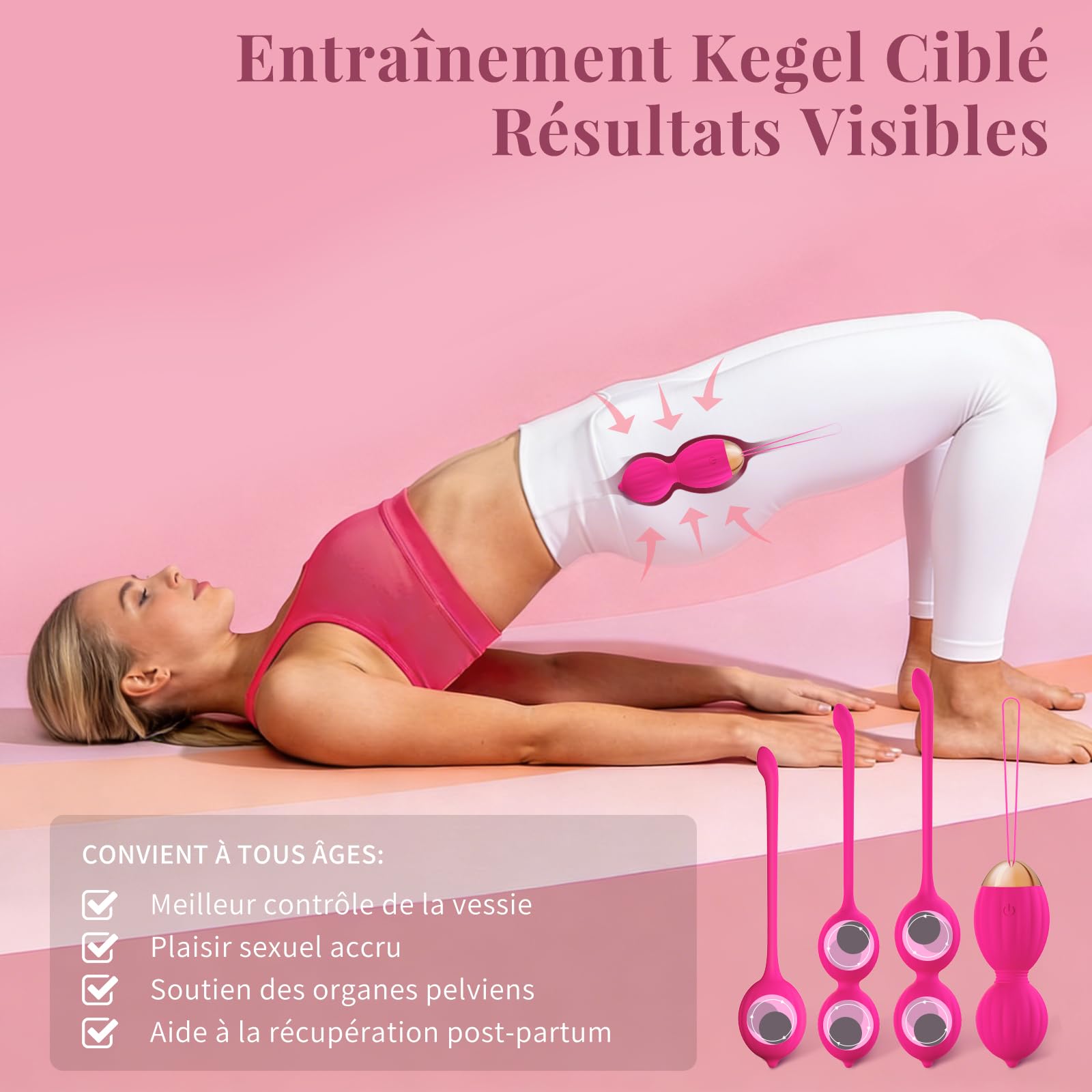 FIDECH Love Balls Entraîneur du Plancher Pelvien pour Femme, Boules Kegel en Silicone avec Télécommande, Entraîneur du Plancher Pelvien pour Femme avec 12 Modes de Vibration, Oeuf Vibrant, Rouge