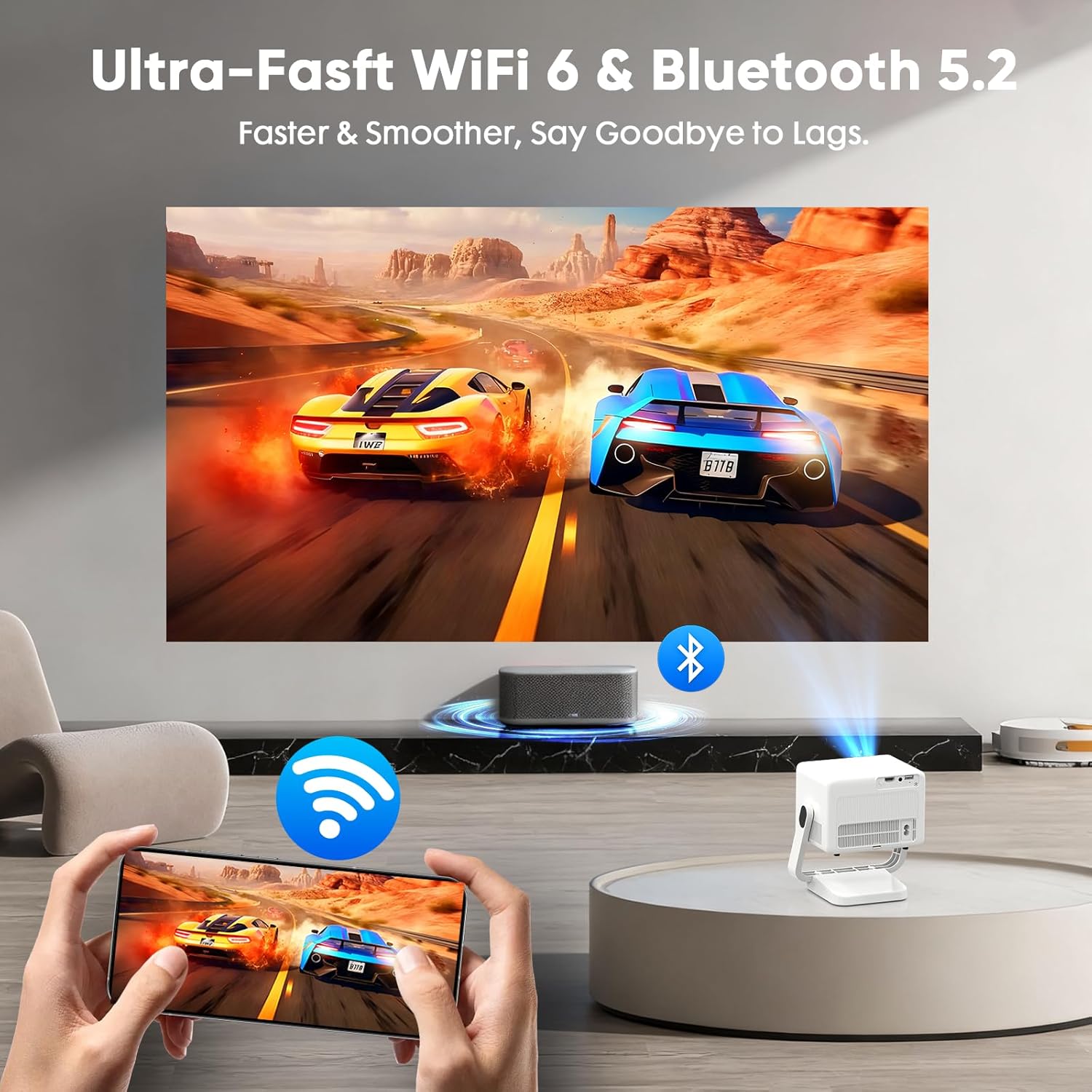 【Built-in Apps & Native 1080P】Smart Mini Projector with WiFi and Bluetooth, 4K Outdoor Movie Projector with Electric Focus & Auto Keystone, YINCODI Portable Proyector for Bedroom/Home/Celling - Image 5
