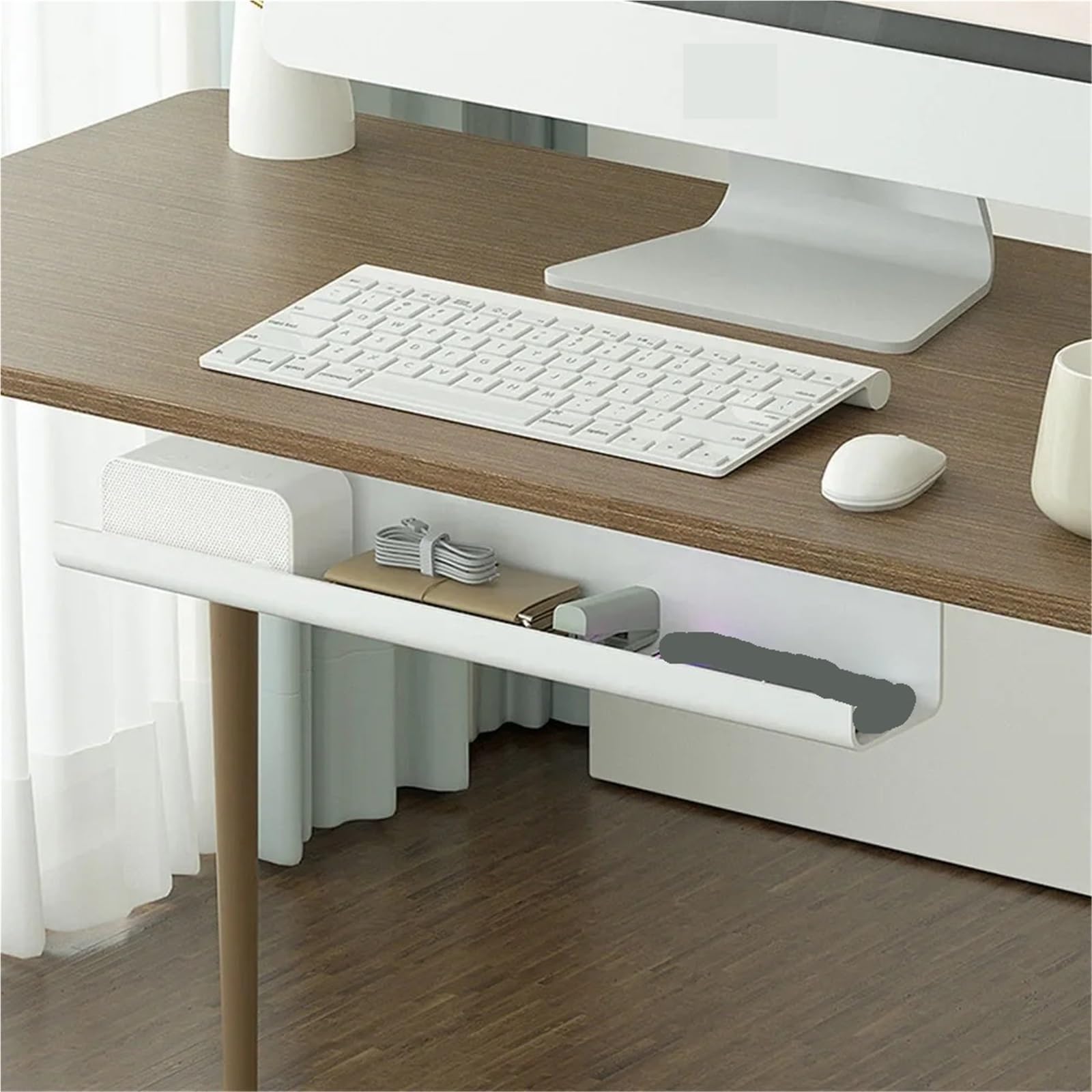 Vassoio for la gestione dei cavi sotto scrivania in acciaio | Bianco Nero 40-55 cm sotto la scrivania: staffa for scatola di immagazzinaggio for la gestione dei cavi(40cm White)
